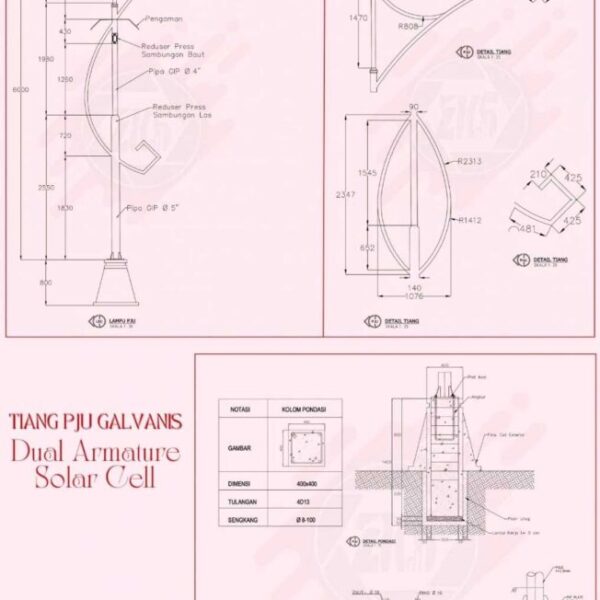 Tiang PJU Galvanis Dual Armature Solar Cell